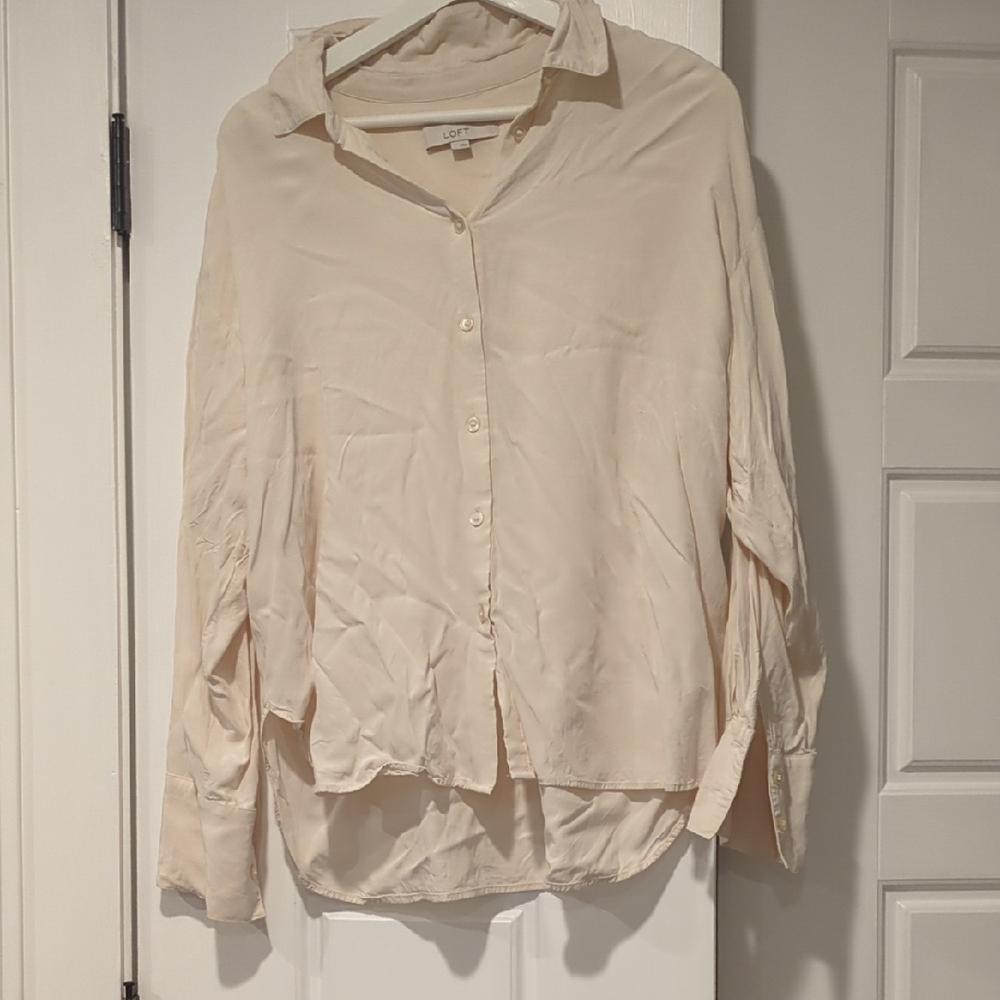 LOFT Cream Button-Up Shirt